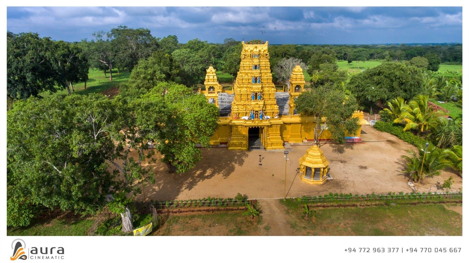 Aerial view of the temple under cloudy skies