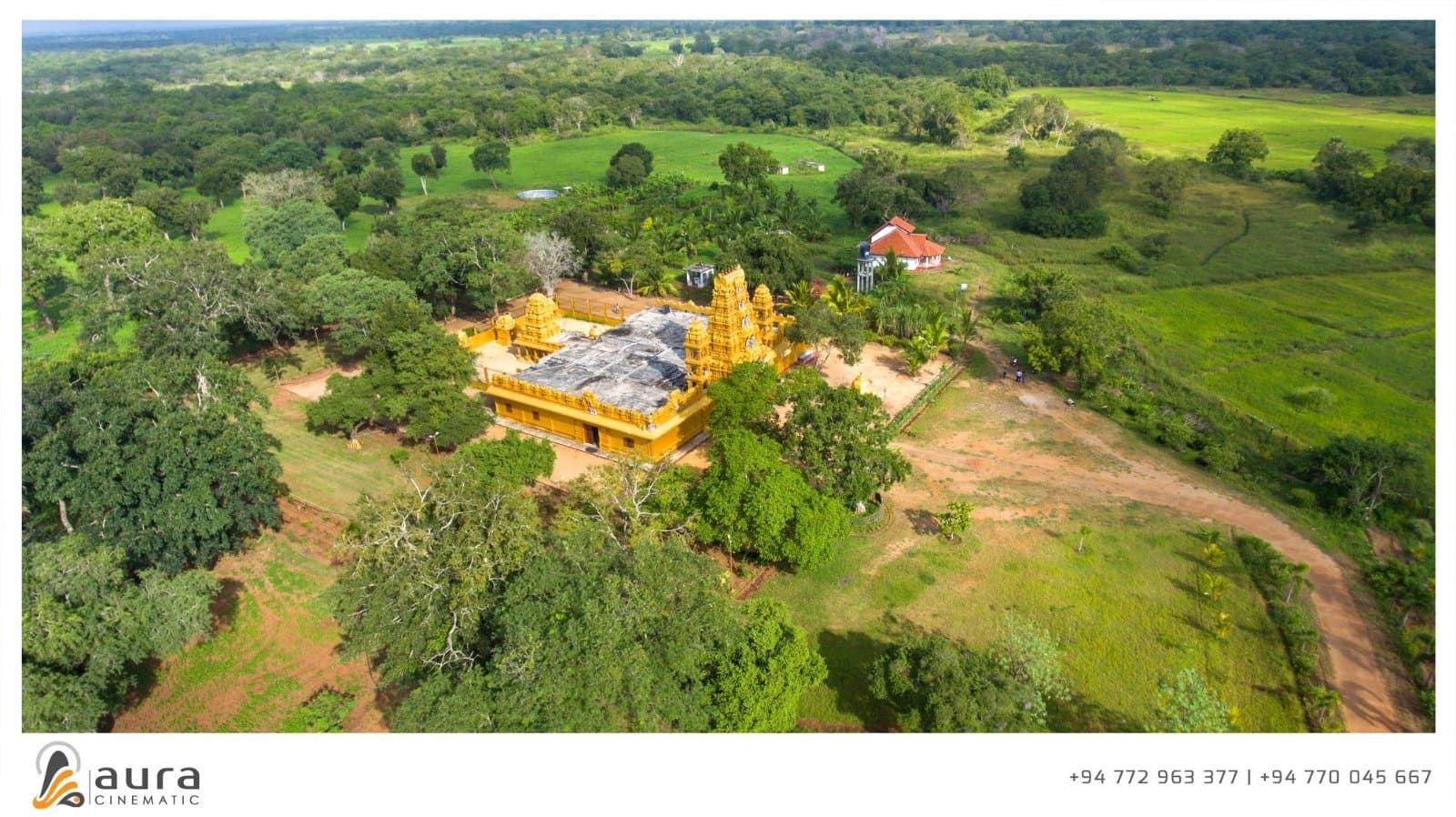 Distant aerial of the temple complex